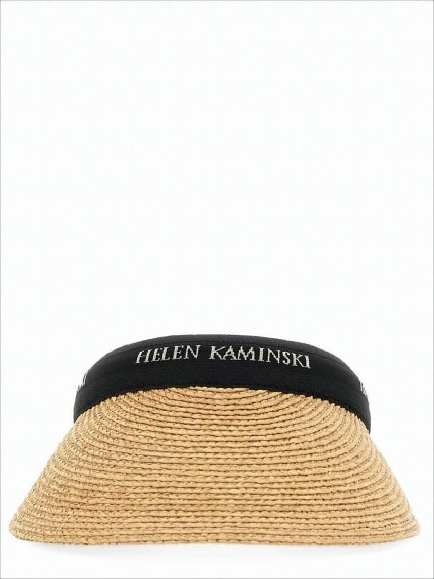 Helen Kaminski Natural Raffia Visor With Black Brand Band