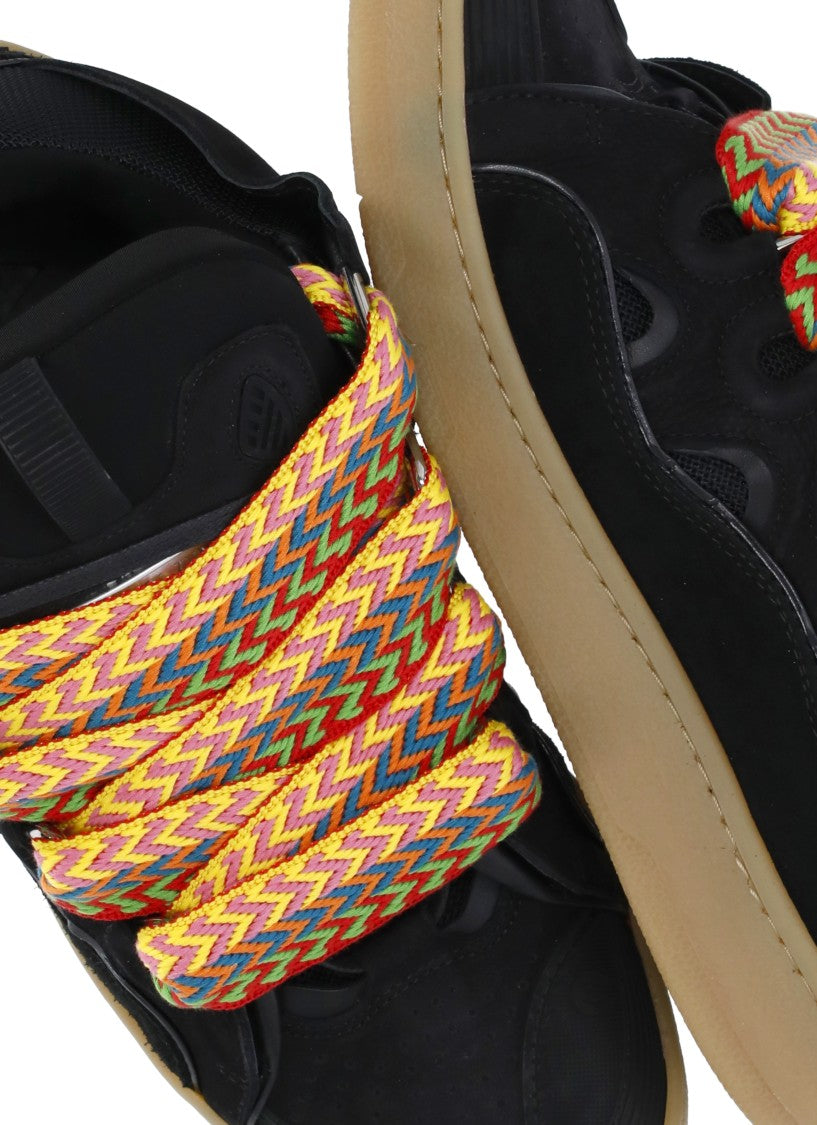 Lanvin Black Curb Herringbone Lace Leather Sneakers