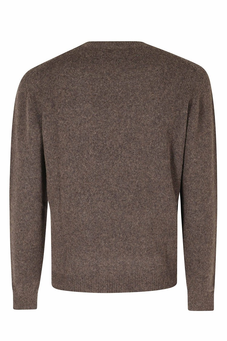 Roberto Collina Brown Crew Neck Ribbed Merino-Camel Blend Sweater