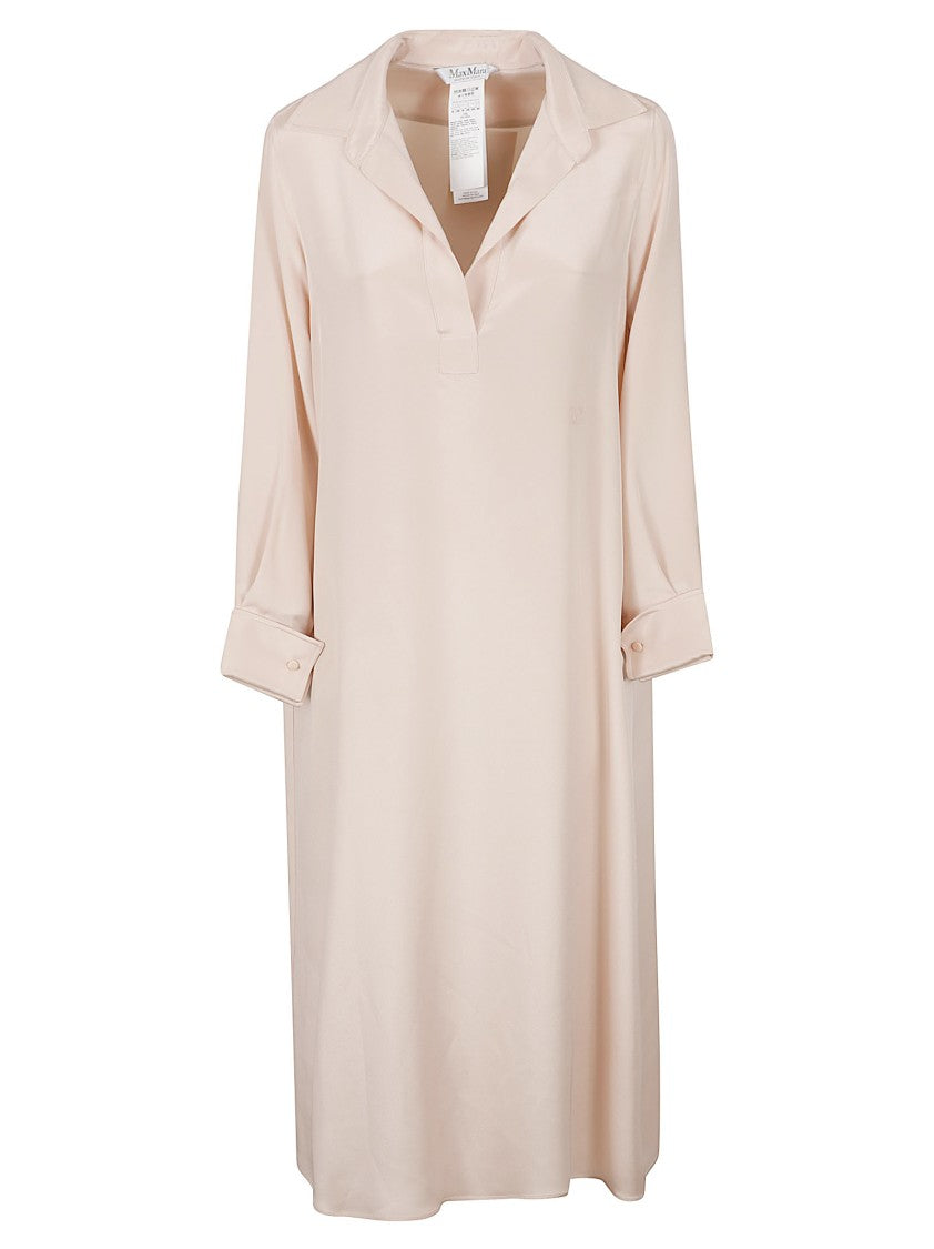 Max Mara V-Neck Silk Dress With Rolled Three-Quarter Sleeves