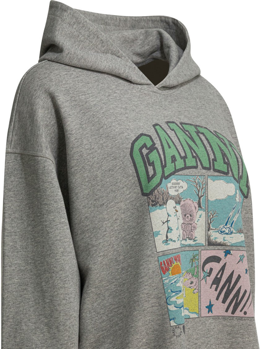 Ganni Oversized Cotton Hoodie With Playful Graphic