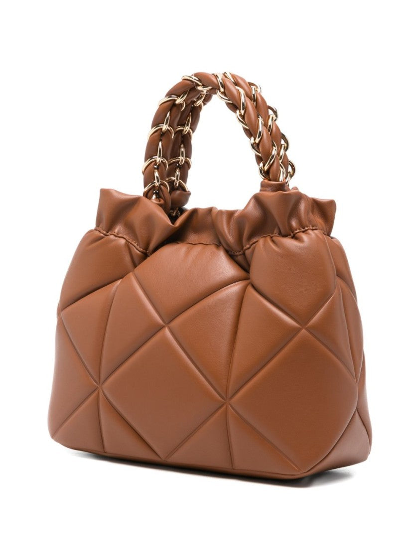 Love Moschino Quilted Brown Handbag With Braided Handle And Gold Accents