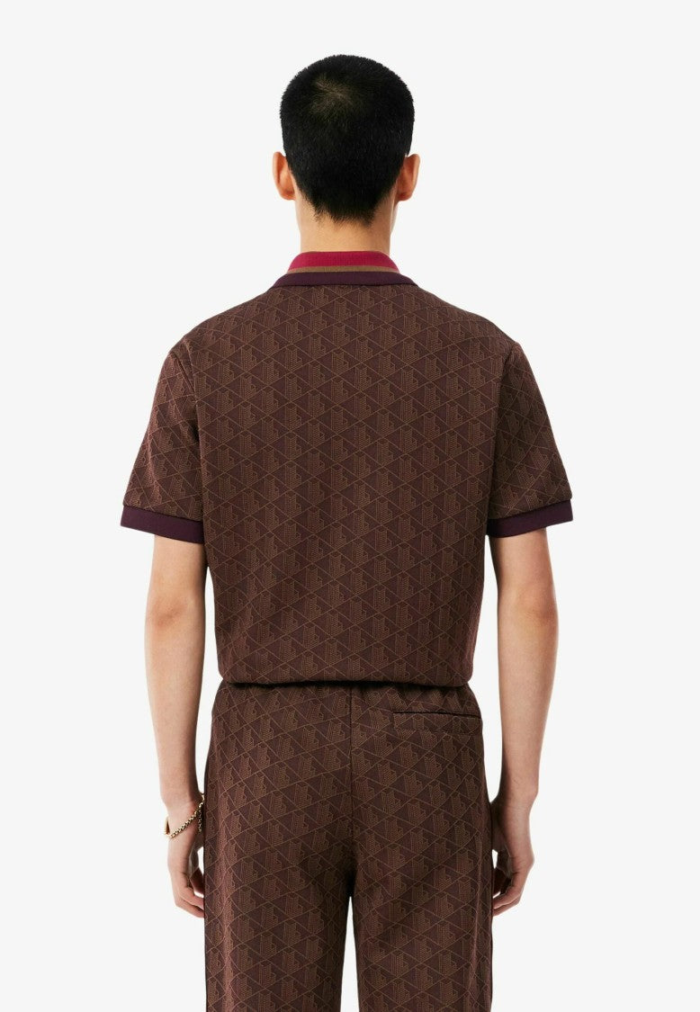 Lacoste Short-Sleeved Geometric Striped Polo Shirt