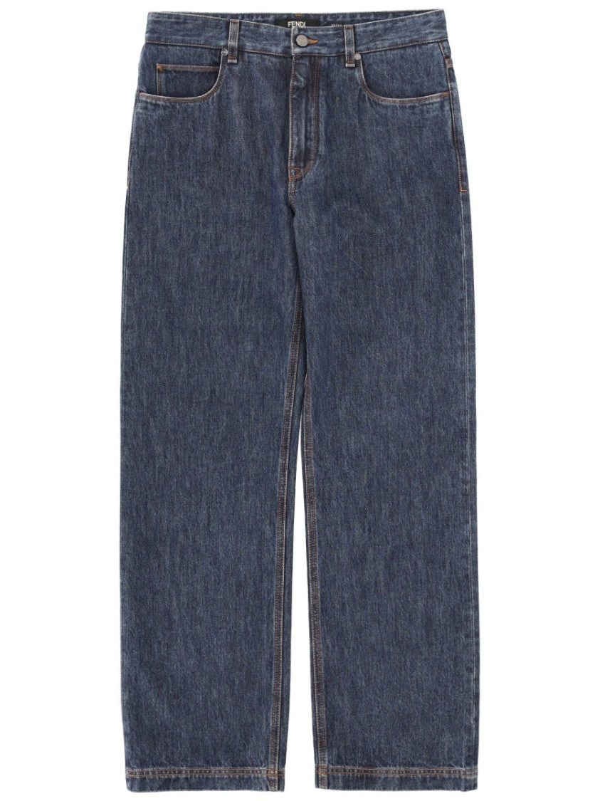Fendi Contrast Stitching Straight-Leg Denim Jeans