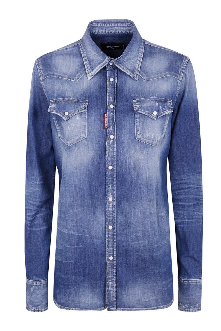 Dsquared2 Blue Embroidered Logo Denim Shirt