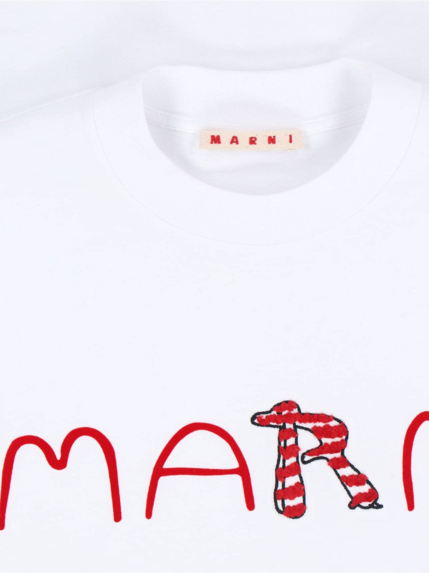 Marni "Animal Alphabet" Logo T-Shirt In White Cotton