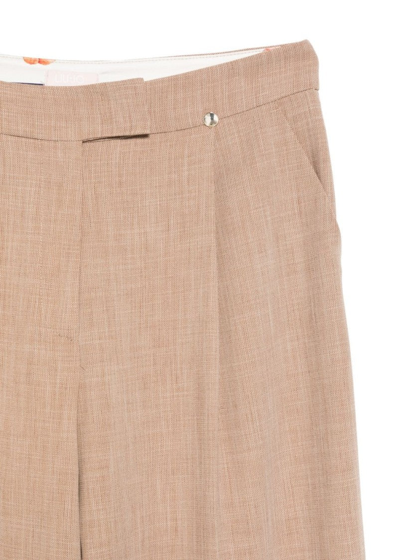 Liu Jo Biscuit Brown Pleated Wide-Leg Pants
