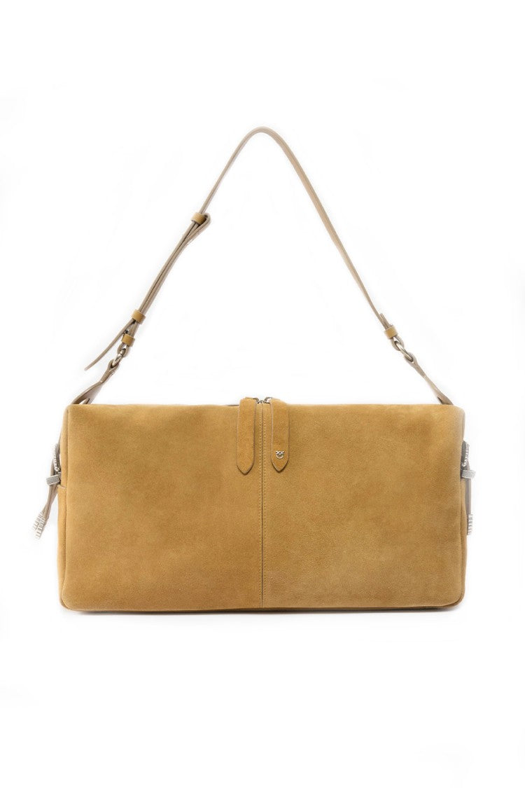 Pinko Brown Keeper Adjustable Shoulder Strap Suede Shoulder Bag