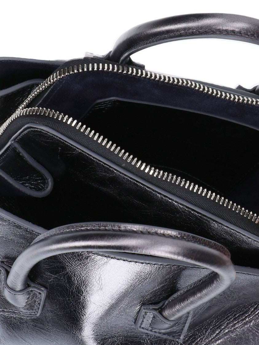 The Attico Structured Crinkled Leather Handbag With Rounded Handles