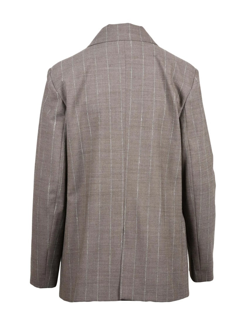 Antonelli Beige Pinstripe Double-Breasted Virgin Wool Blazer