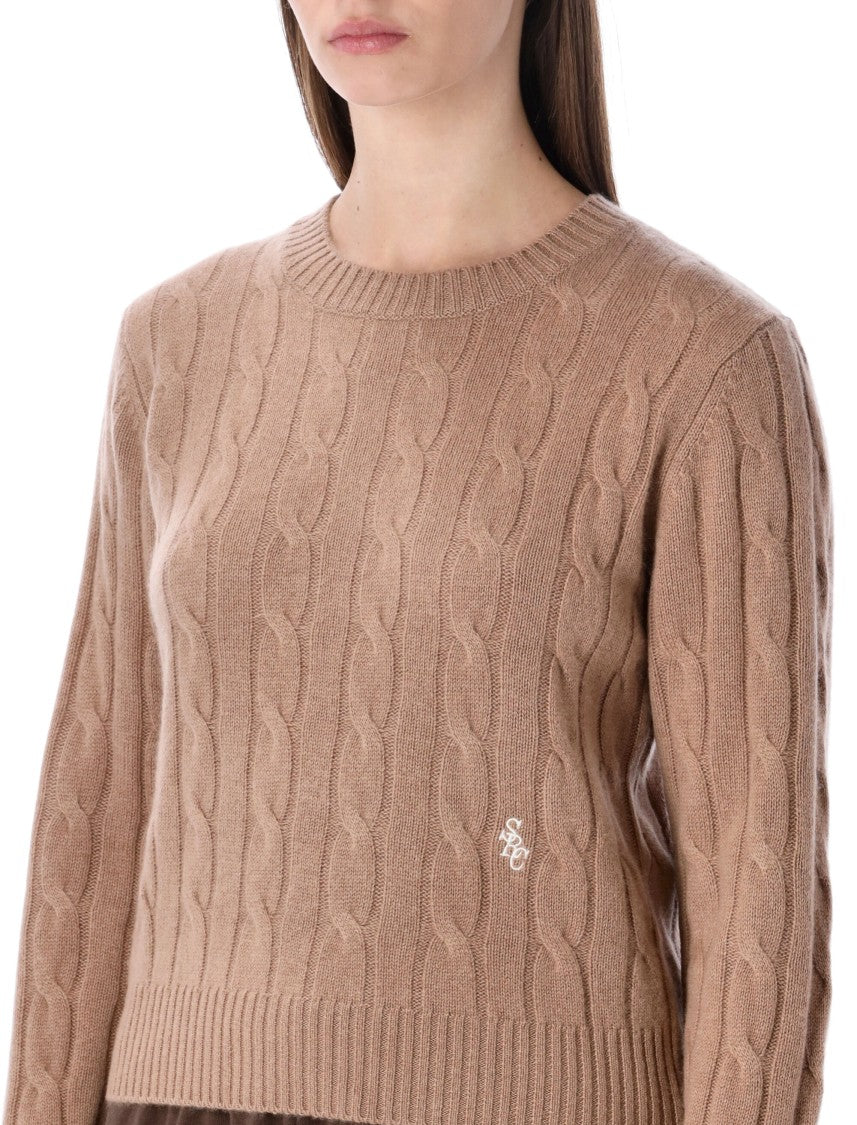 Sporty And Rich Src Cableknit Short Cashmere Blend Sweater