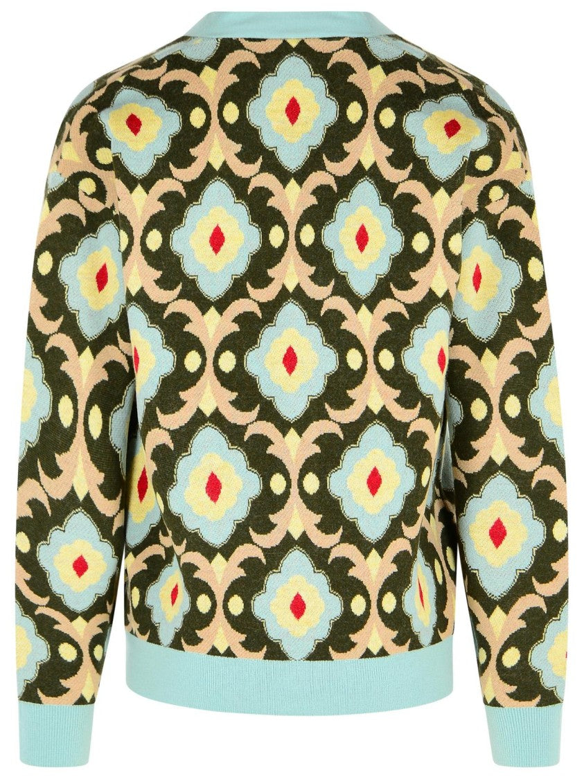 Drôle De Monsieur Tapisserie' Khaki Merino Wool Cardigan