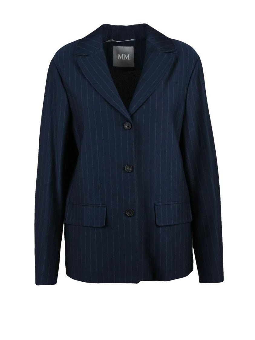 Mm By Max Mara Tailored Blue Blazer With Notched Lapel And Pinstripe Pattern