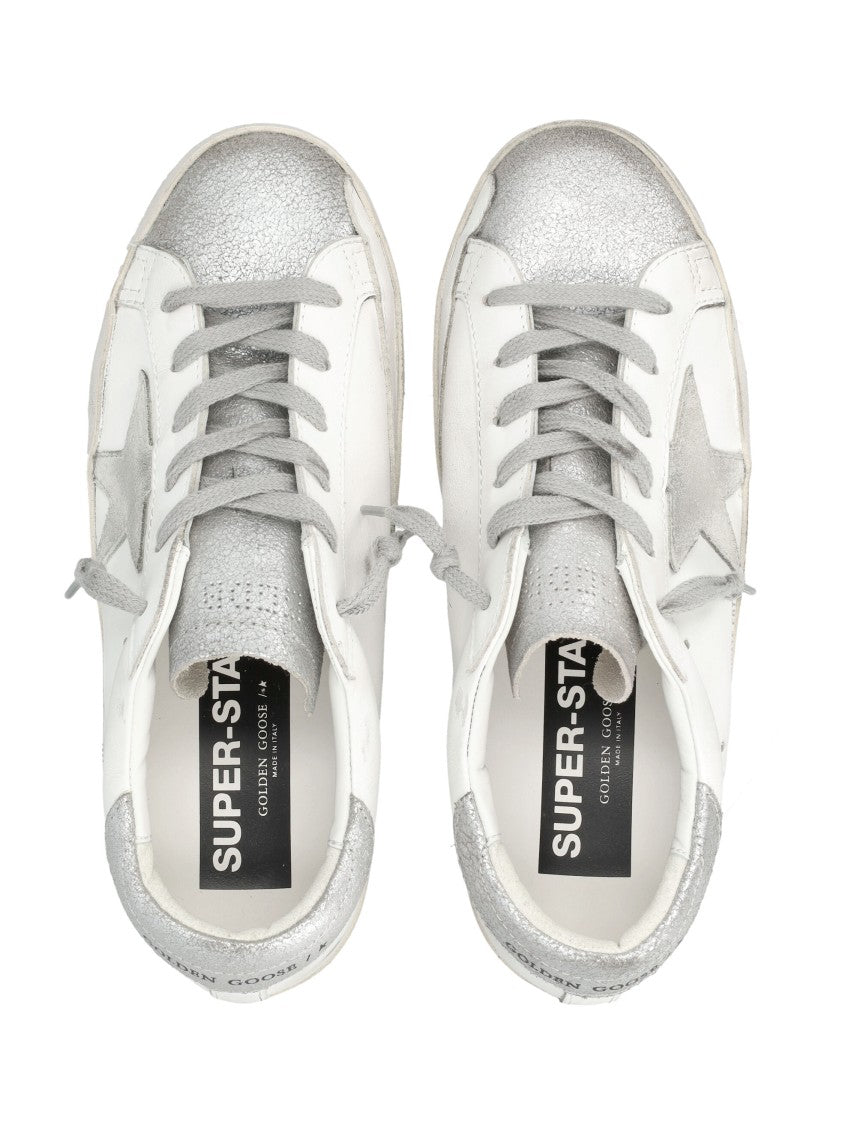 Golden Goose Distressed White Leather Low-Top Sneakers