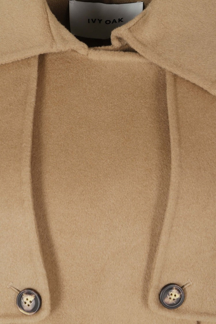 Ivy & Oak Camel Pointed Collar Short Double-Breasted Wool Coat