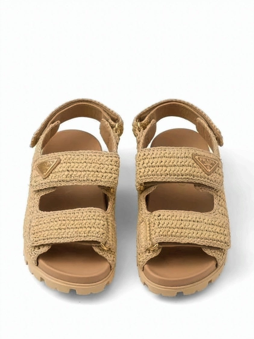 Prada Crocheted Sandals With Adjustable Straps And Textured Upper