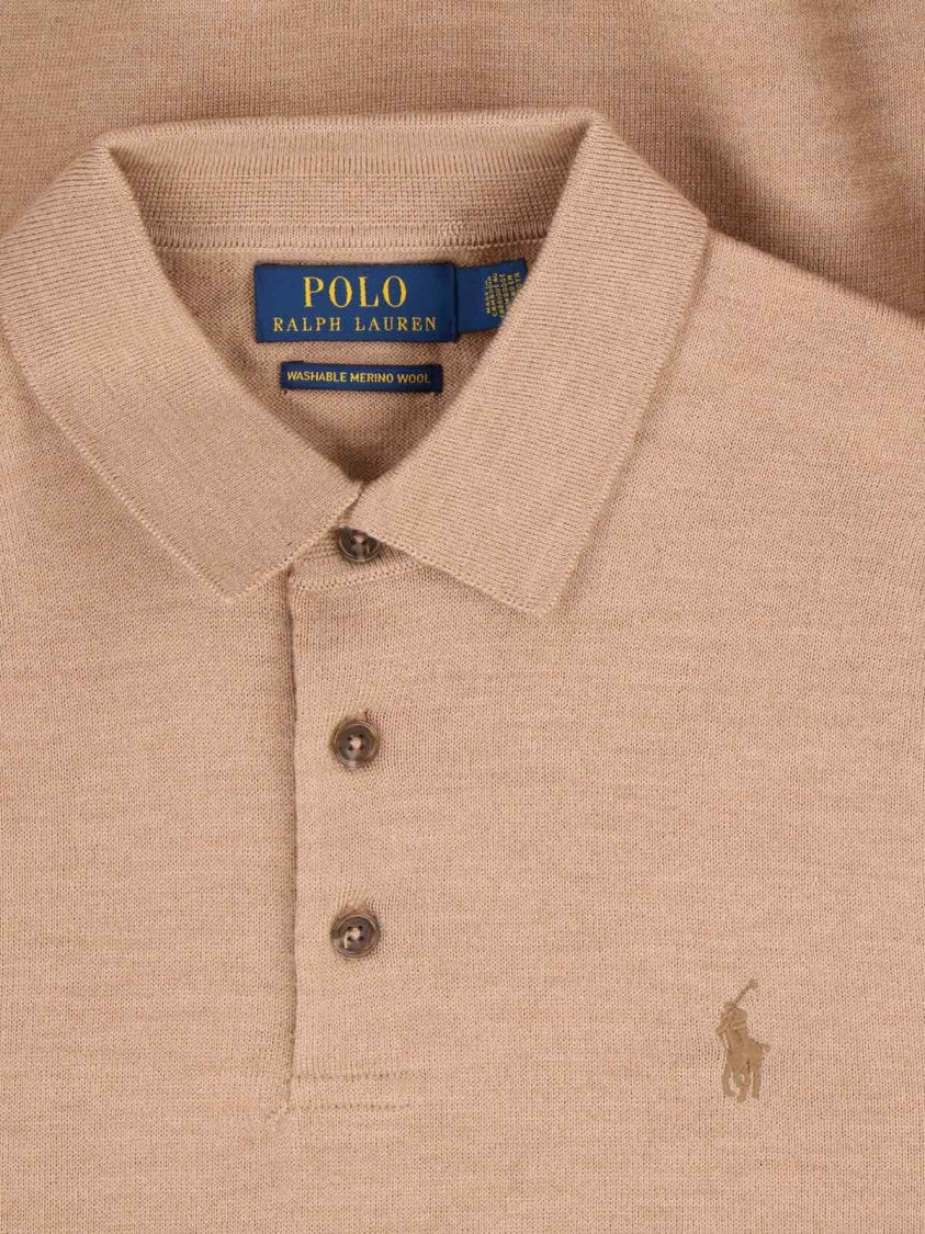Polo Ralph Lauren Wool Knit Shirt With Logo – Beige