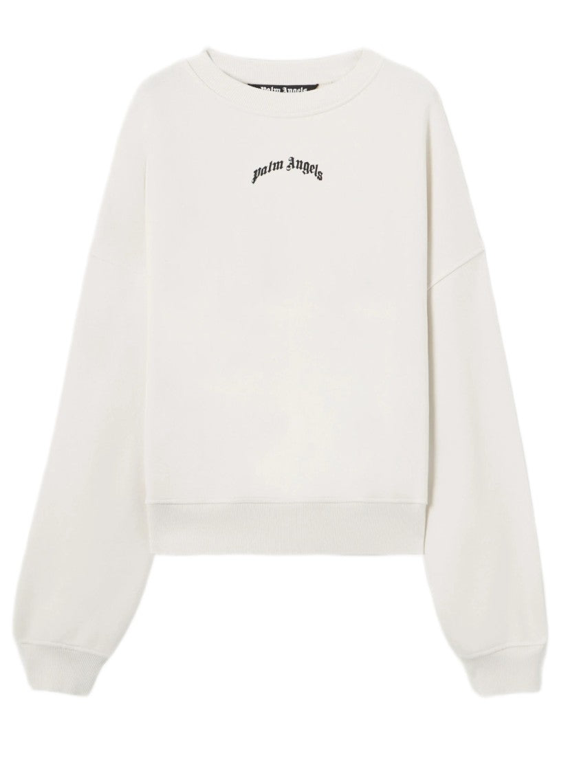 Palm Angels Curved Logo Oversized White Sweatshirt