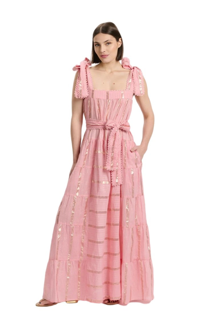 Miss June Long Aly Dress In Striped Cotton Lurex Blue