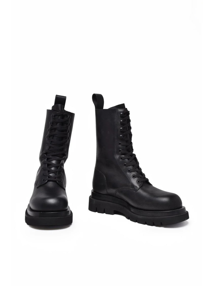 Bottega Veneta Black High-Top Lace-Up Leather Boots