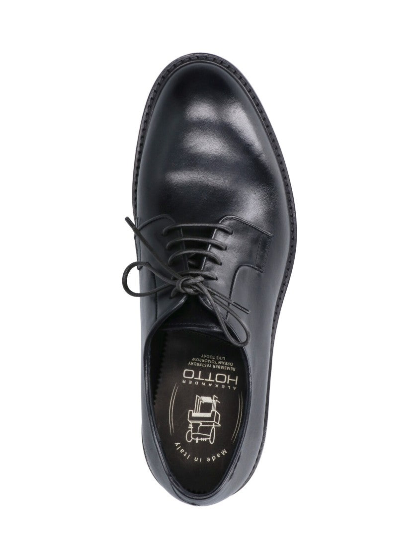 Alexander Hotto Black Rounded-Toe Leather Derby Shoes