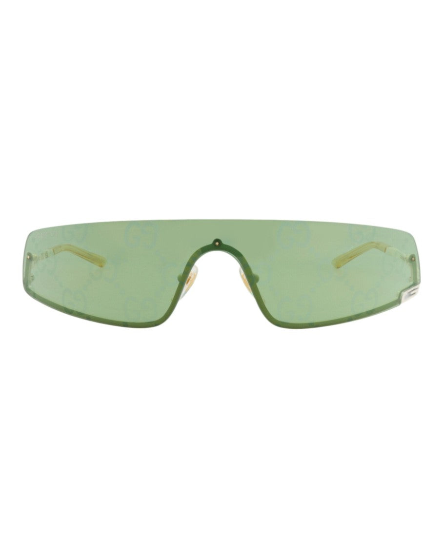 Gucci Shield-Frame Metal Sunglasses With Adjustable Nose Pads
