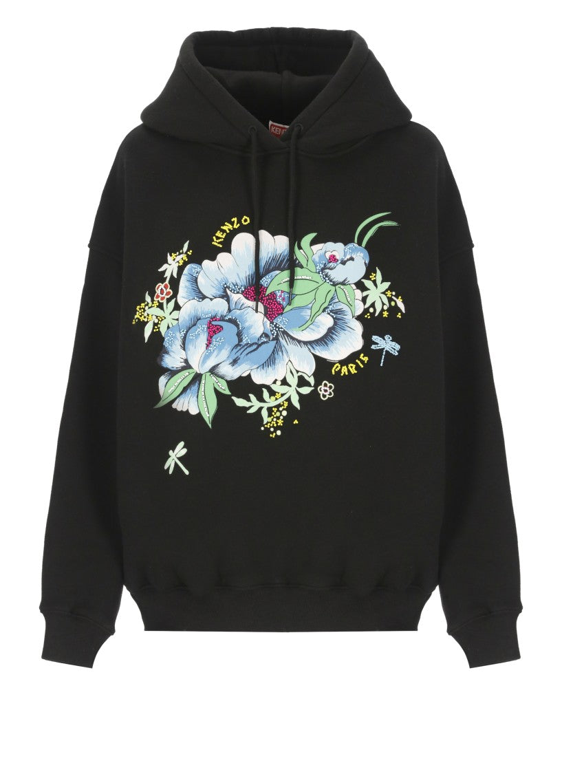 Kenzo Black Cotton Hoodie With Logo