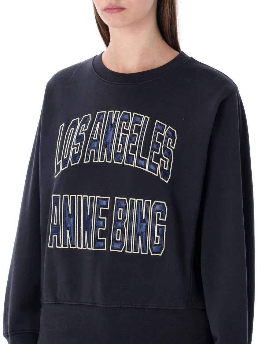 Anine Bing Harry Shrunken Embroidered Cotton Sweatshirt
