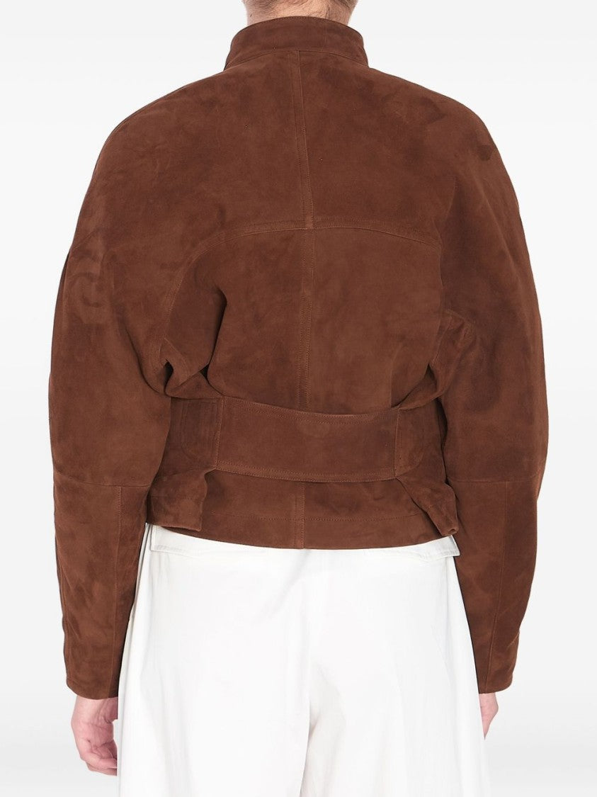 Alaïa Brown Suede Jacket With Mandarin Collar