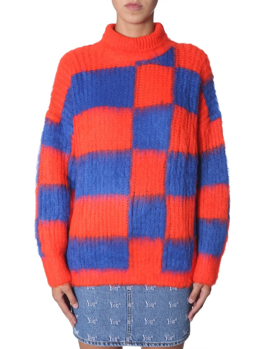 Msgm Bold Checkered Oversized Crew Neck Sweater