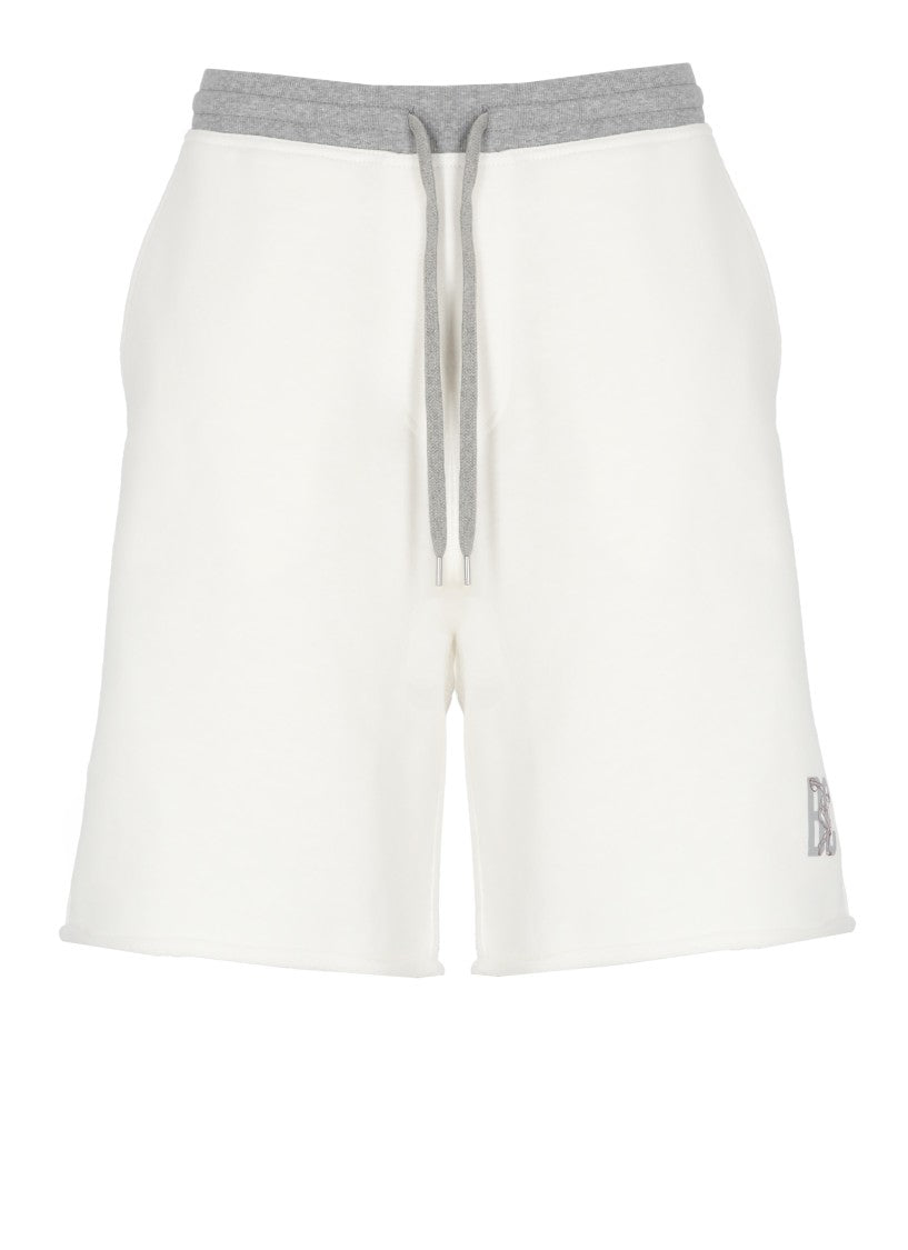 Brunello Cucinelli Ivory Cotton Logo Print Shorts