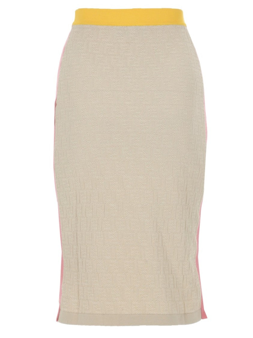 Fendi Knee-Length Textured Skirt With Contrasting Waistband
