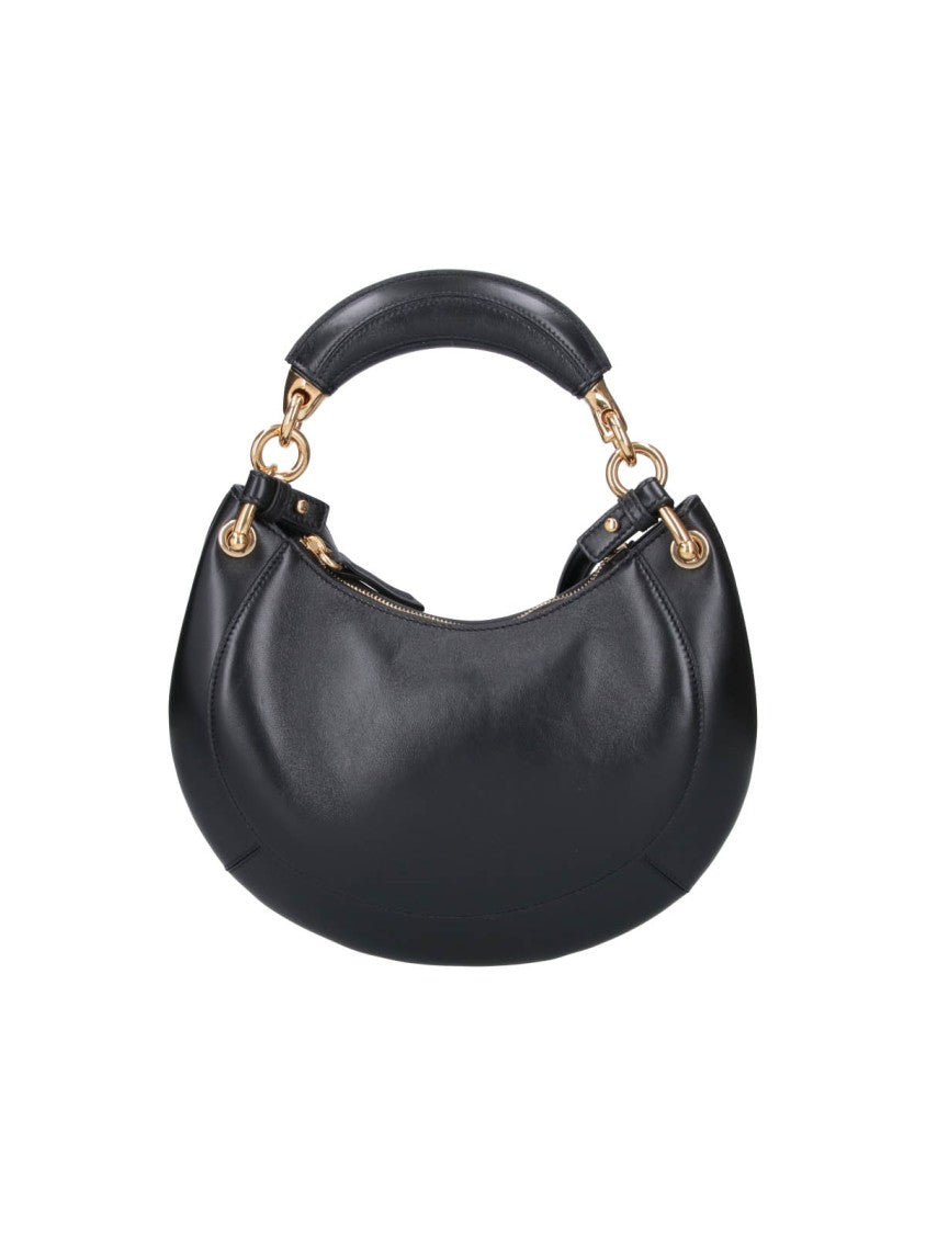 Chloé Crescent-Shaped Black Leather Bag With Gold Accents