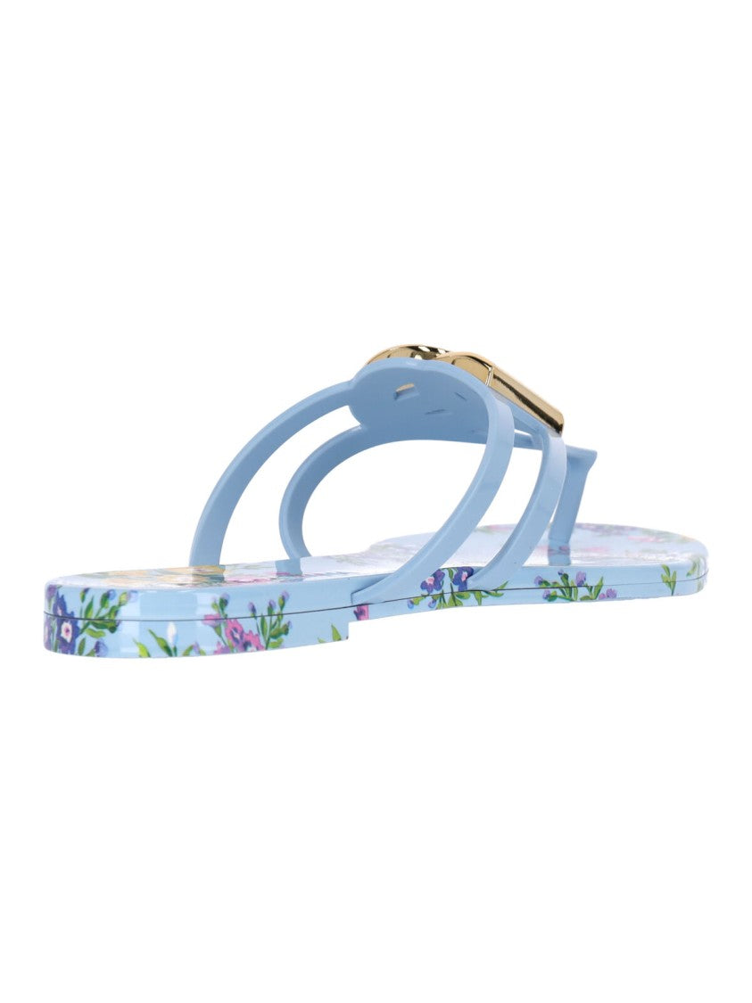 Dolce & Gabbana Light Blue Floral Print Logo Sandals