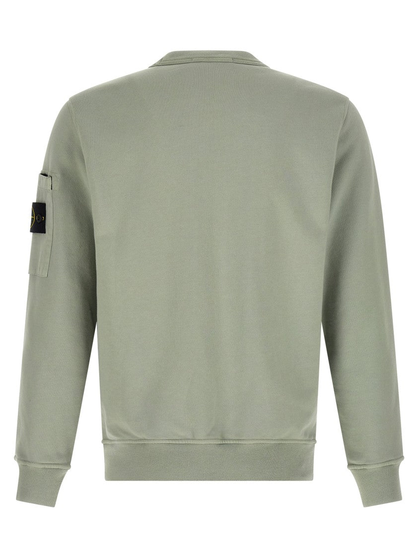 Stone Island Intermediate Weight Green Sweatshirt With Logo Badge