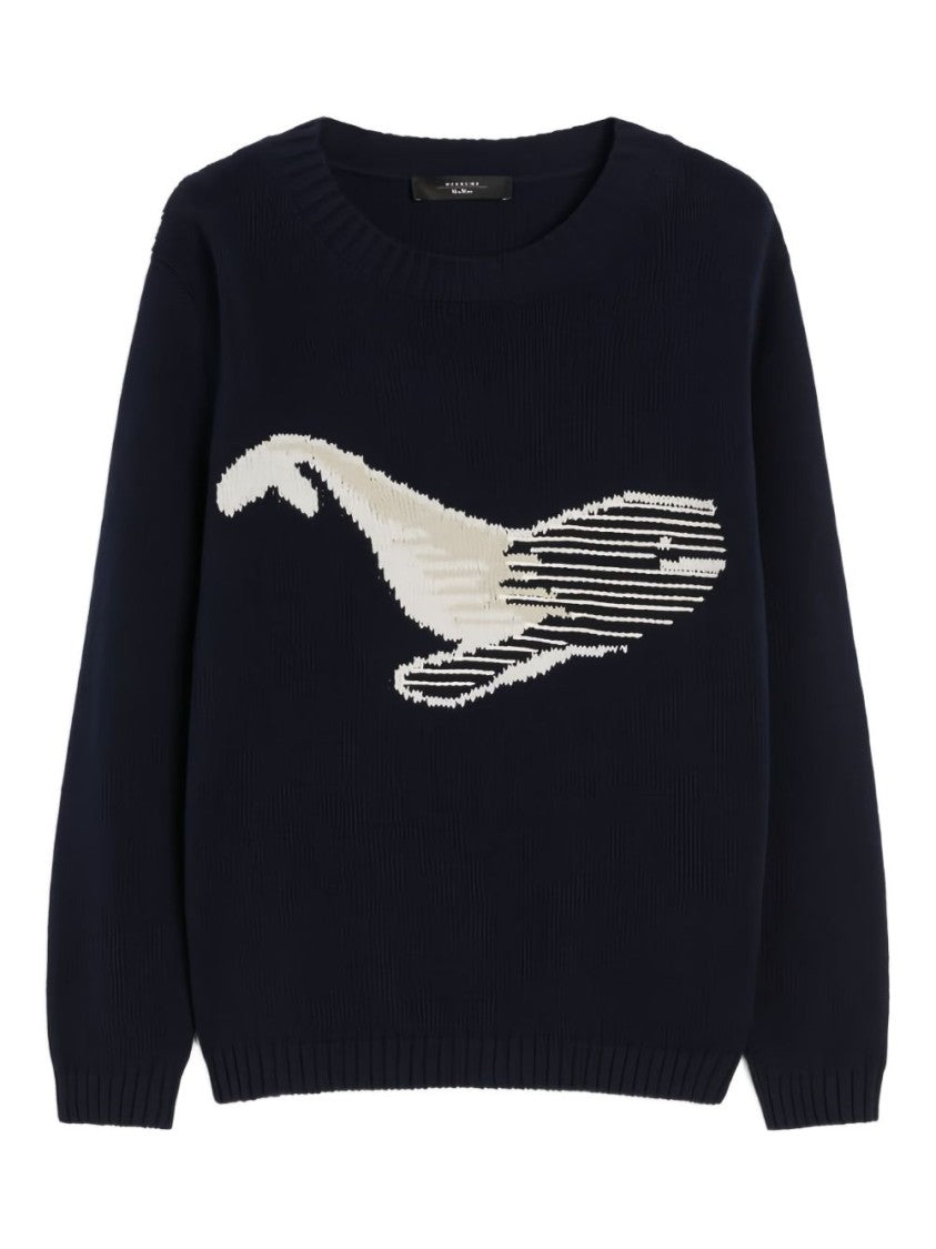 Max Mara Navy Blue Abstract Whale Motif Sweater
