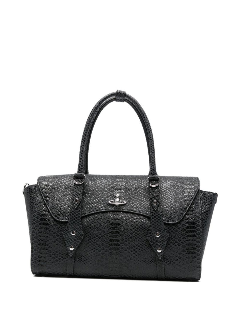 Vivienne Westwood Dark Grey Snakeskin Textured Leather Bag