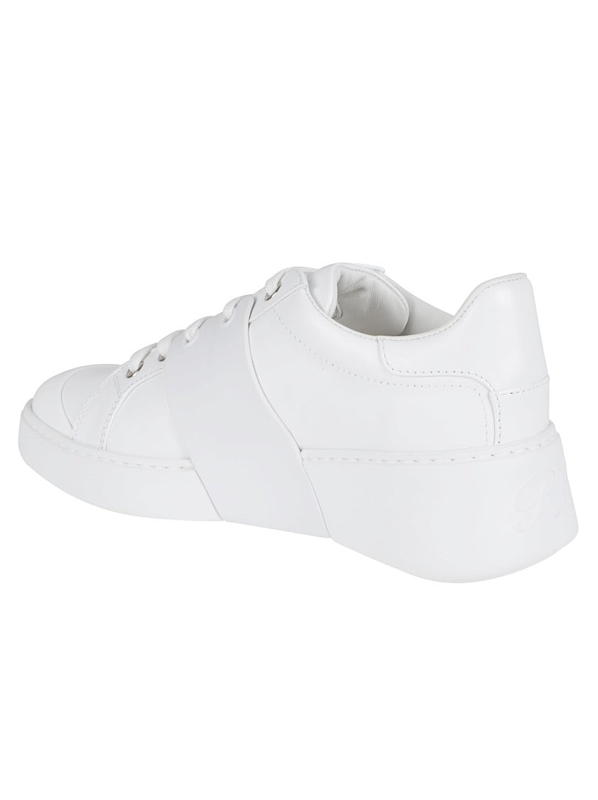 Roger Vivier Low-Top Leather Sneakers With Oversized Metallic Buckle Detail