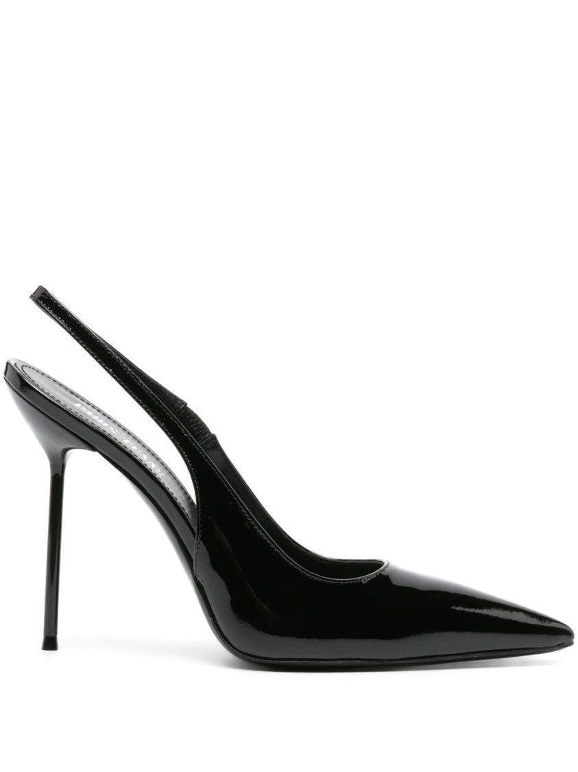 Paris Texas Black Pointed-Toe Silk-Nylon Slingback Pumps