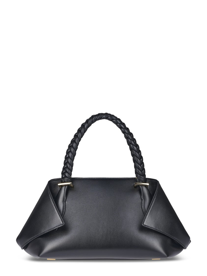 Ferragamo Structured Handbag With Braided Handle And Folded Accents