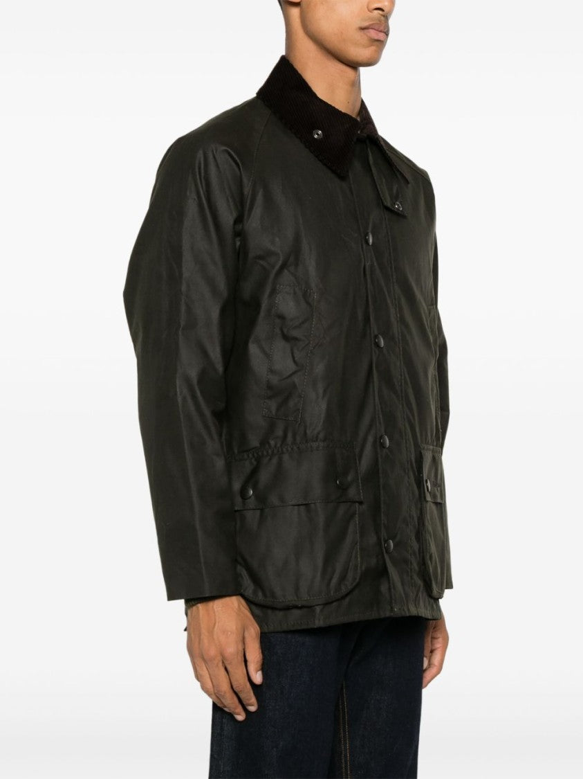 Barbour Dark Green Cotton Jacket With Corduroy Collar