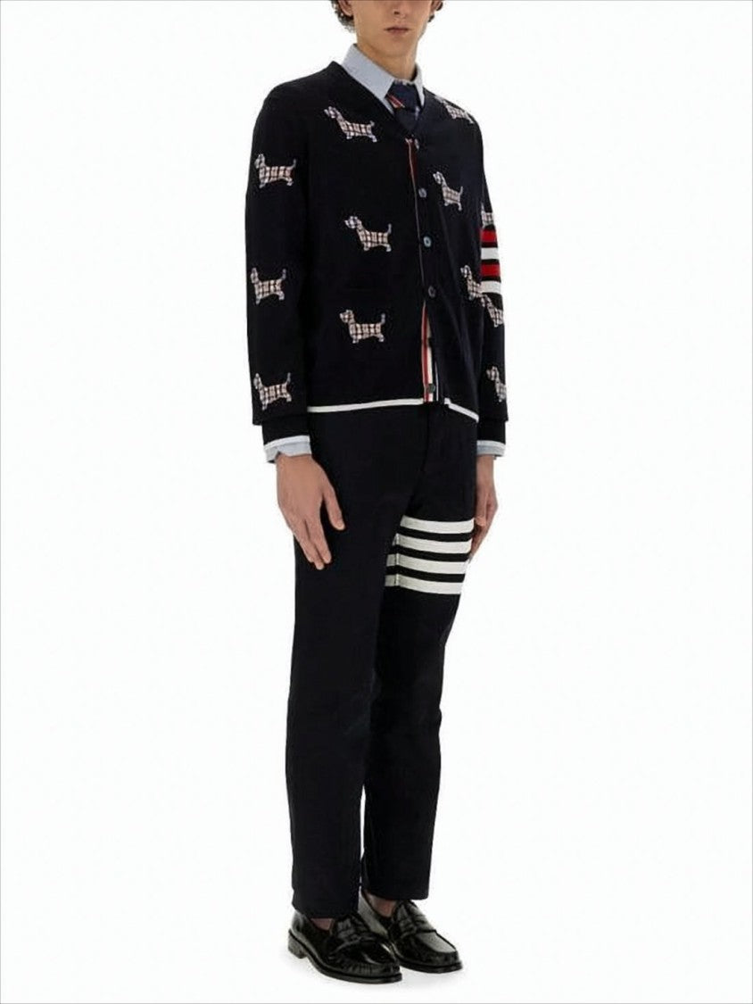 Thom Browne Black Wool Blend Cardigan With Playful Dog Motif