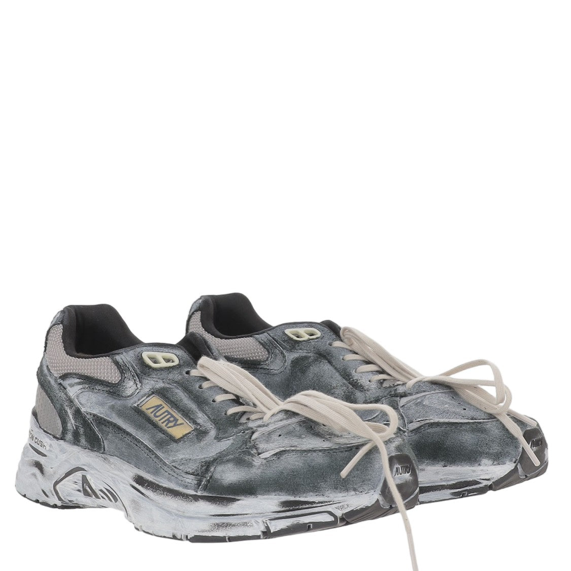 Autry Vintage-Inspired Grey Sneakers With Front Lacing And Logo Detailing