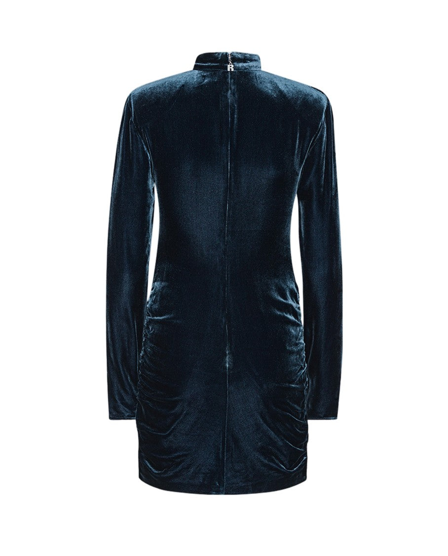 Rotate Rich Velvet Mini Dress With Gathered High Neckline