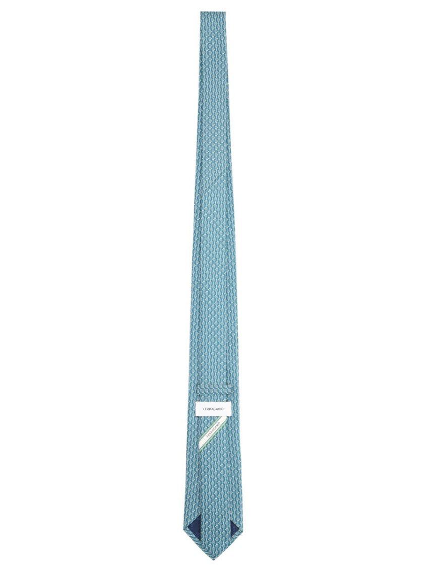 Ferragamo Silk Tie With Subtle Geometric Pattern In Soft Blue