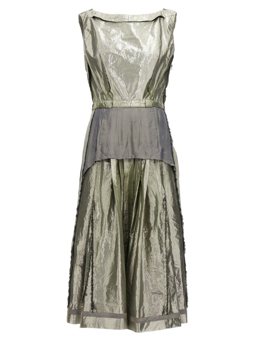 Maison Margiela Laminated Cotton Blend Dress With Frayed Details