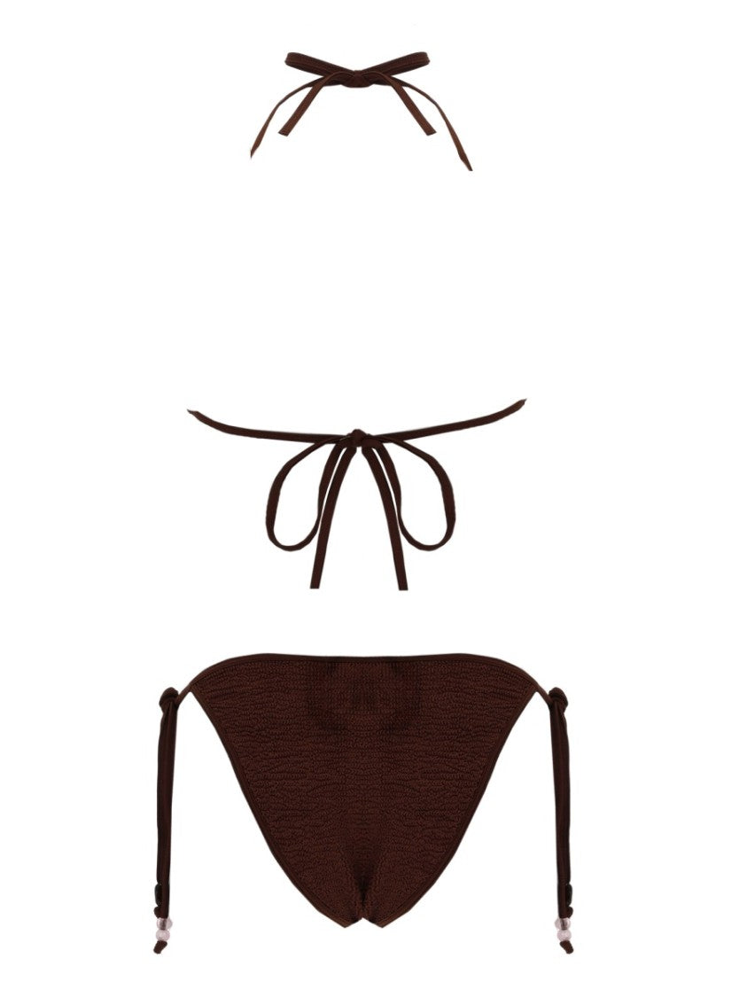 Hunza G Textured Triangle Bikini Set With Adjustable Ties