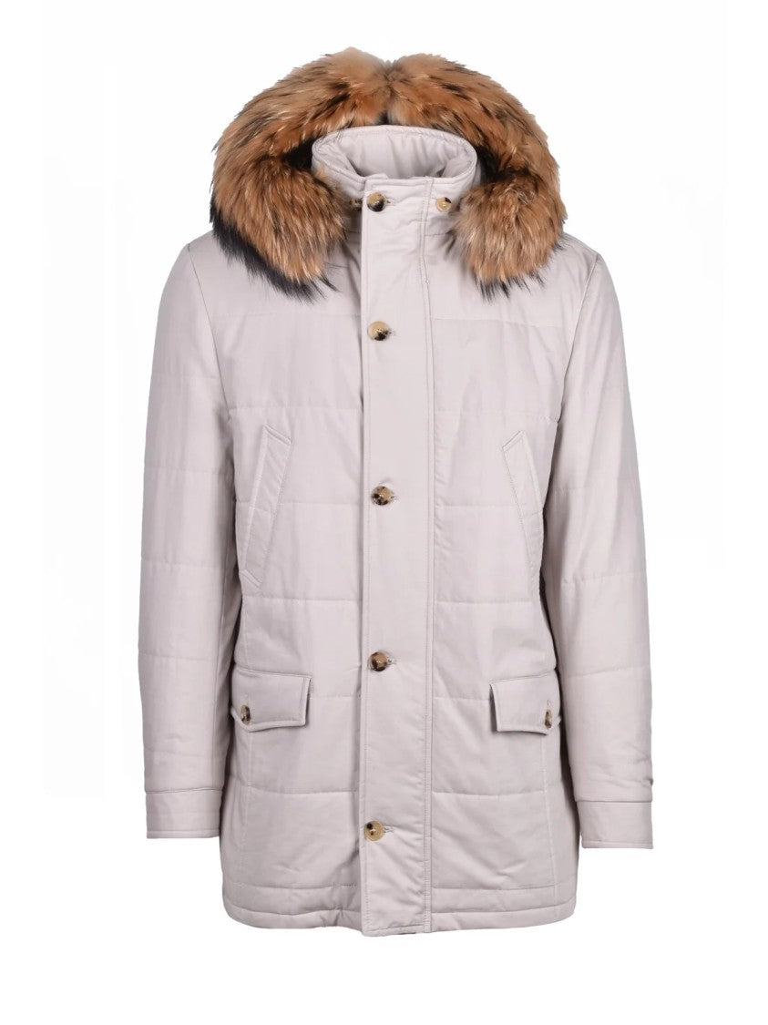Luigi Borrelli Napoli Quilted Parka Jacket With Detachable Fur Trim And Hybrid Closure