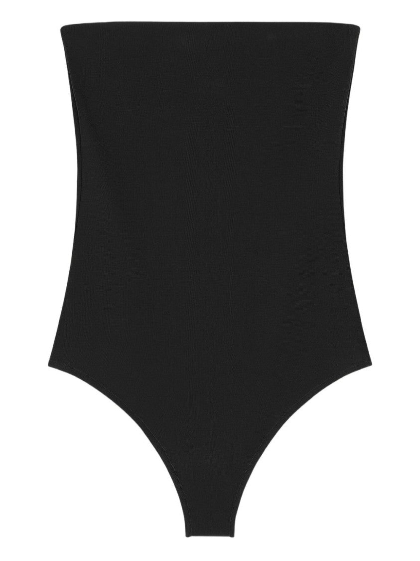Courrèges Black Strapless Asymmetrical Button Front Top