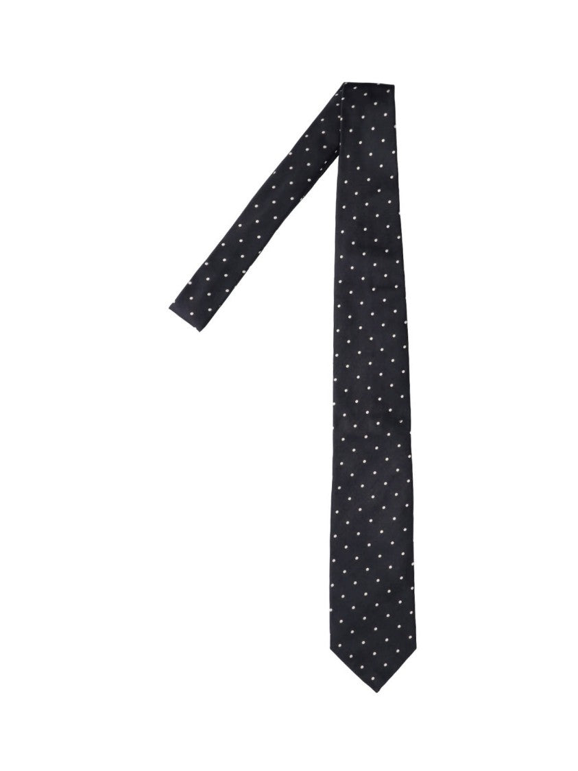 Tom Ford Narrow Black Tie With White Polka Dot Pattern